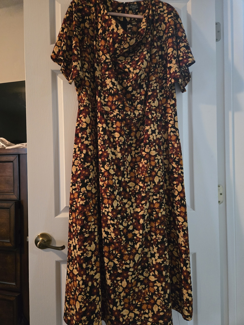 Abbott Elementary Floral Midi Dress in Black, Camel, & Gold